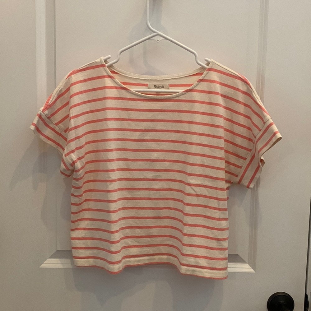 Madewell pink and white stripe tee